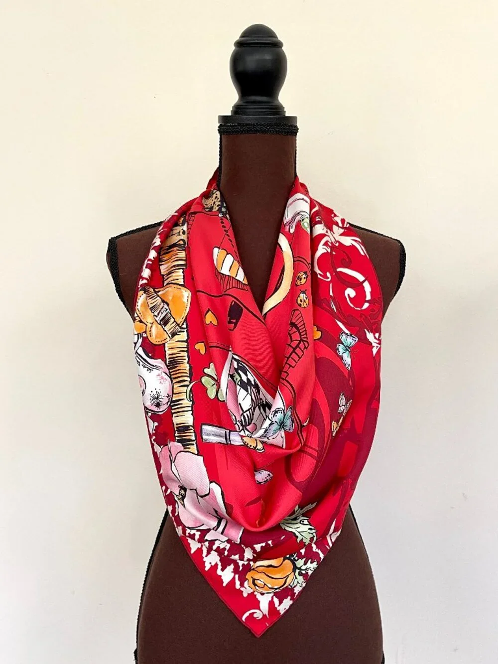 New Salvatore Ferragamo Icone Red Multicolor Silk Scarf